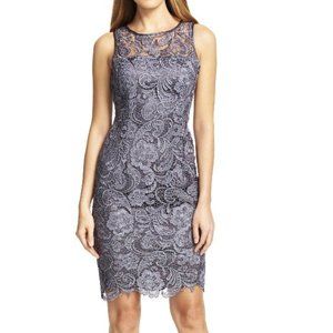 Adrianna Papell Illusion Lace Sleeveless Sheath Dress Gray Charcoal Sz 2